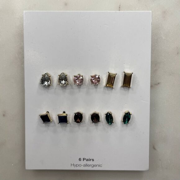 Time and Tru | NWT Six Pairs of Cut Gem Style Stud Earrings - Picture 1 of 3